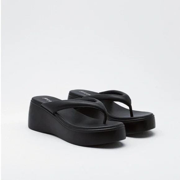 Nasty Gal Platform Faux Leather Flip Flops - Picture 1 of 10